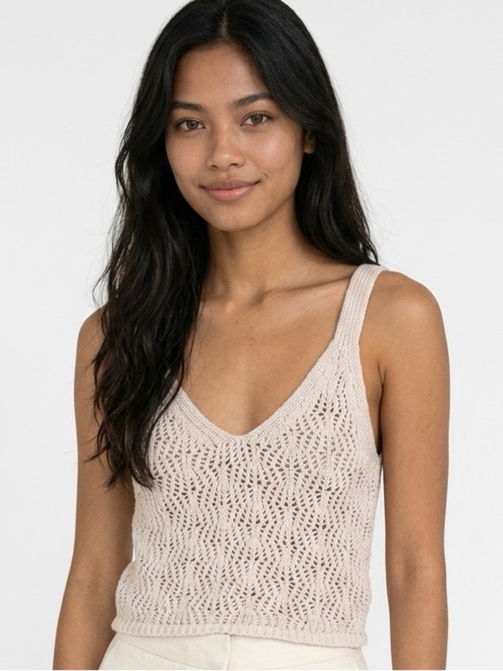 FRESHMAN 1996 | Light Beige Knit V-Neck Tank Top Women's Size Small